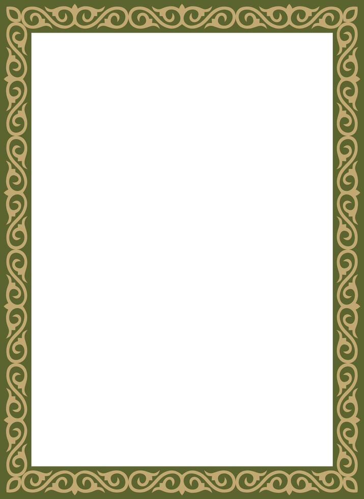 gold with green square Kazakh national ornament. Ethnic pattern of the peoples of the Great Steppe, vector