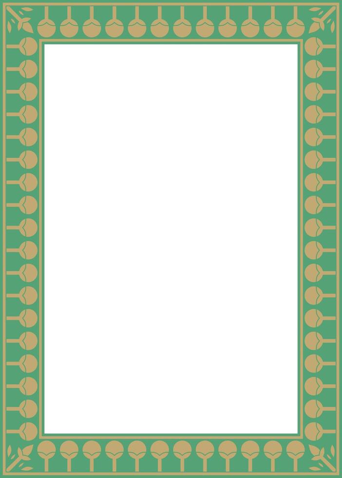 gold with green square Egyptian ornament. Rectangle, frame, ancient Egypt.Pattern of lotus flowers and sun vector
