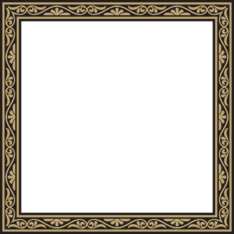 gold and black square classic byzantine ornament. Rectangle, border, Ancient Greece, Eastern Roman Empire frame. Decoration of the Russian Orthodox Church vector