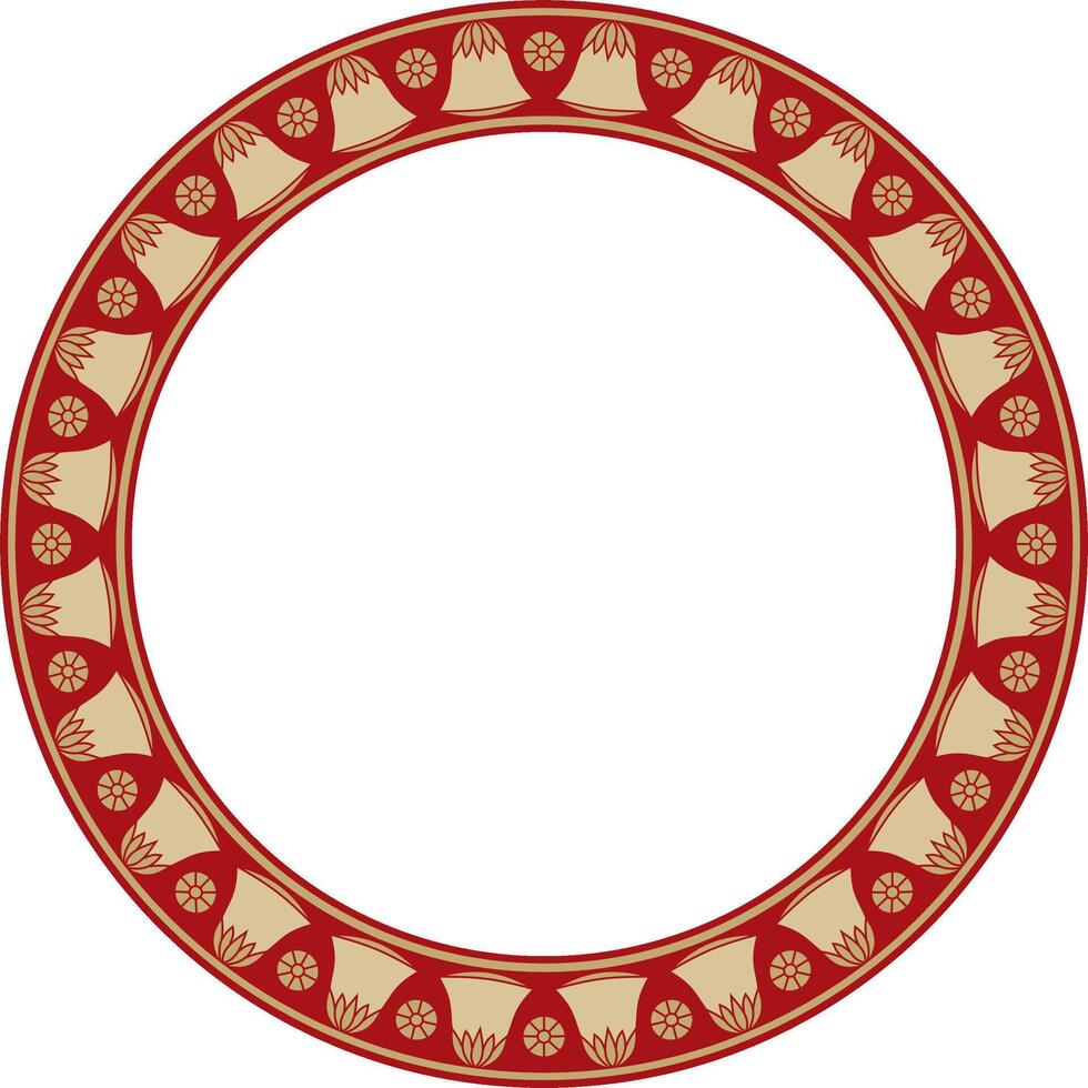 gold with red round Egyptian ornament. Circle, frame, ring of ancient Egypt.Pattern of lotus flowers and sun vector