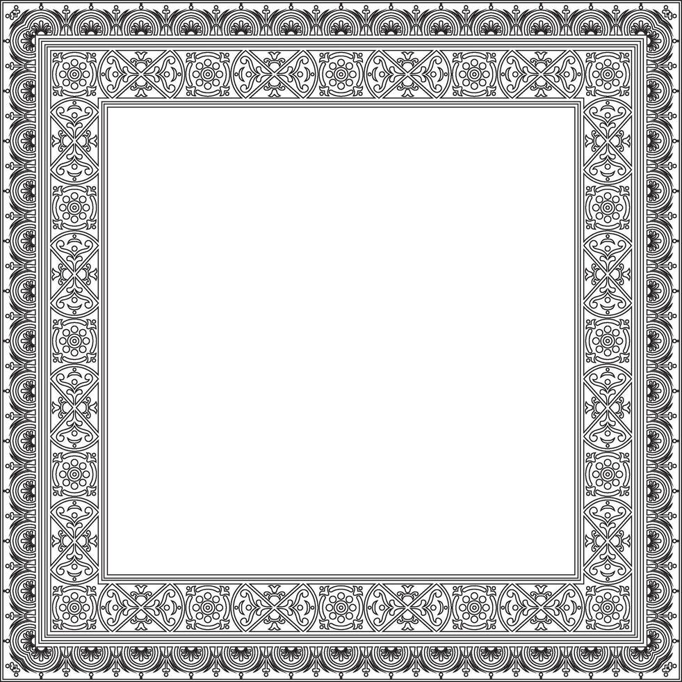 square black contour border, frame, Pompeii. Rectangle Neopolitan ornament. Art of Ancient Rome. Template for stained glass vector