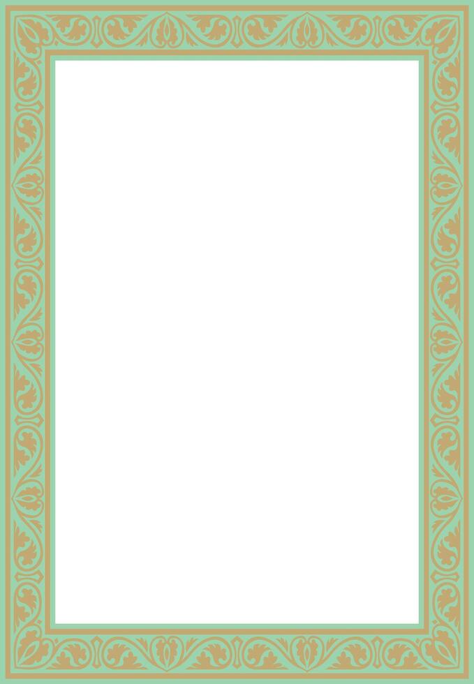 gold with green square classic byzantine ornament. Rectangle, border, Ancient Greece, Eastern Roman Empire frame. Decoration of the Russian Orthodox Church vector