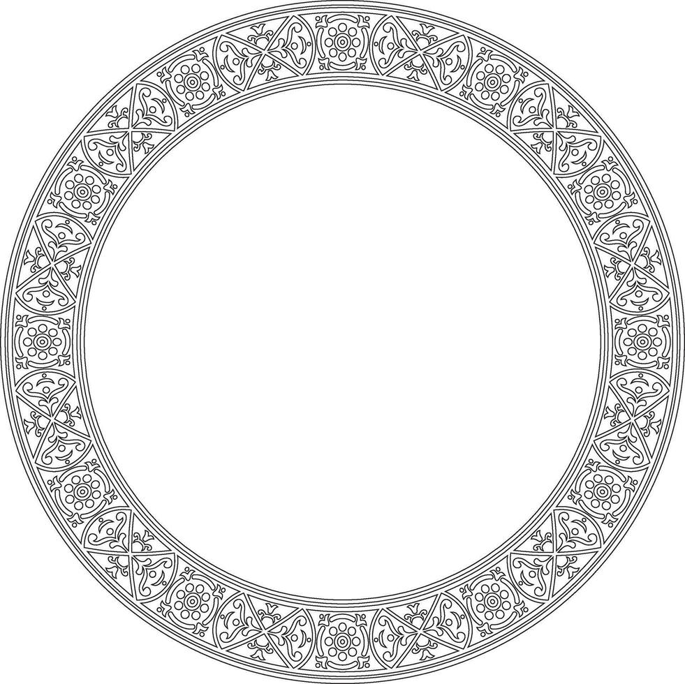 round black contour border, frame, Pompeii ring. Circle Neopolitan ornament. Art of Ancient Rome. Template for stained glass vector