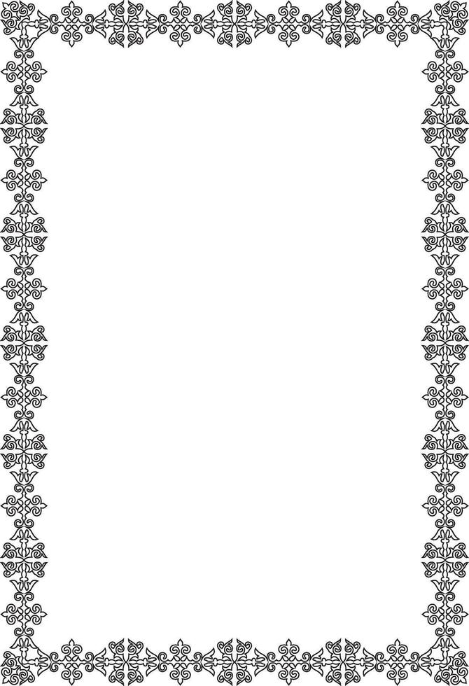 black contour square Kazakh national ornament. Ethnic pattern of the peoples of the Great Steppe, vector