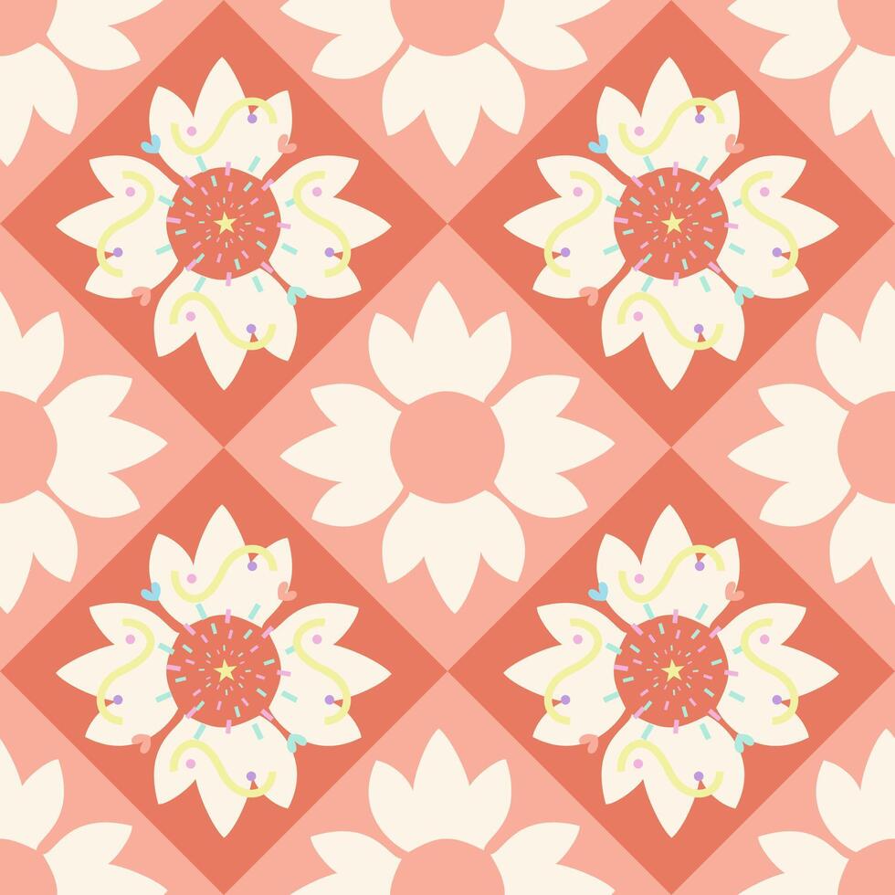 Floral of Sunflowers Pink With doodle fireworks. Seamless pattern. vector