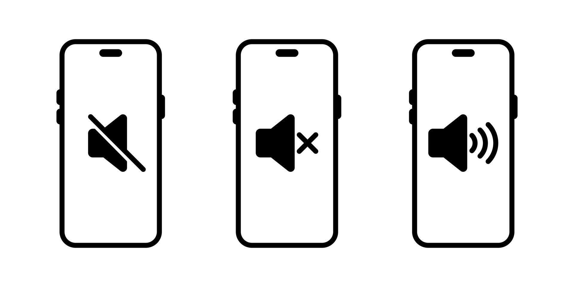 No sound smartphone icon set. Volume speaker on phone screen sign symbol vector