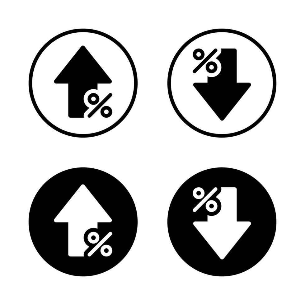 Percent growth and decline arrow icon on black circle. Percentage up and down arrows concept vector
