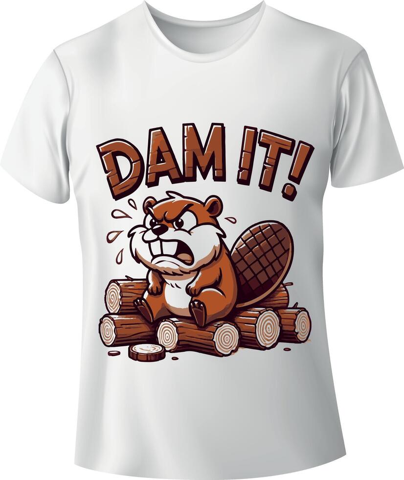 Funny Angry Beaver Cartoon DAM IT Illustration vector