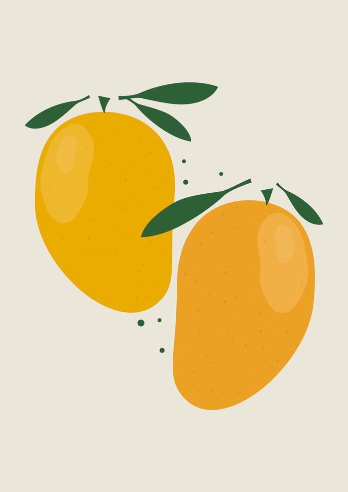 Aesthetic mango cartoon illustration poster. Abstract sweet fruits . Trendy wall art design vector