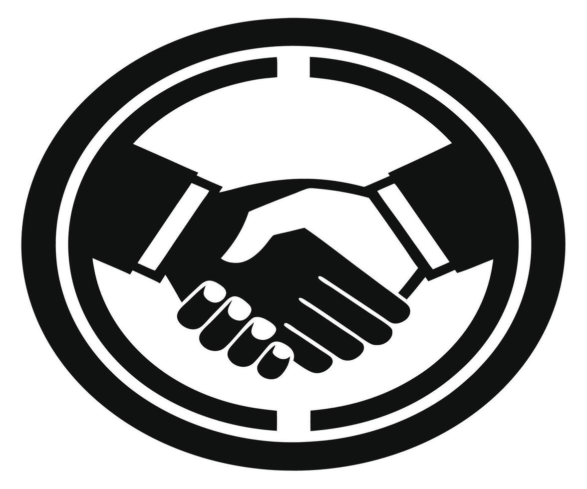A black and white logo of two hands shaking vector