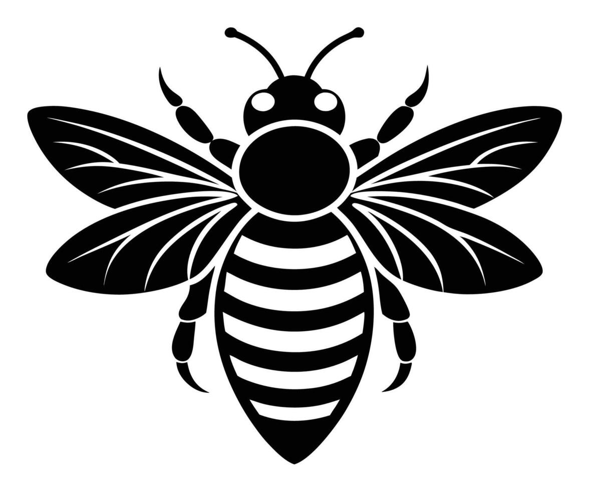 A black and white silhouette of a bee vector