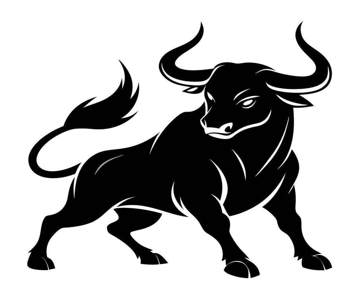 The bull is black and white and has horns vector