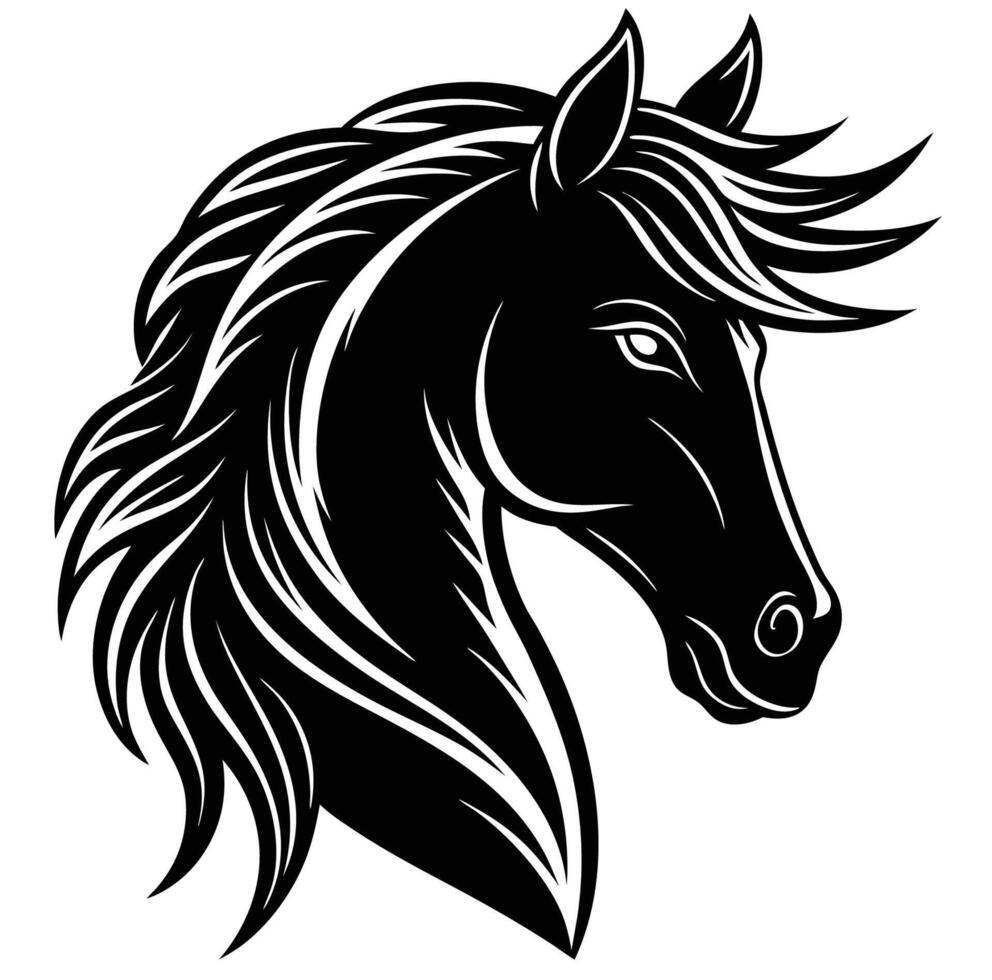 Black horse head with long mane vector