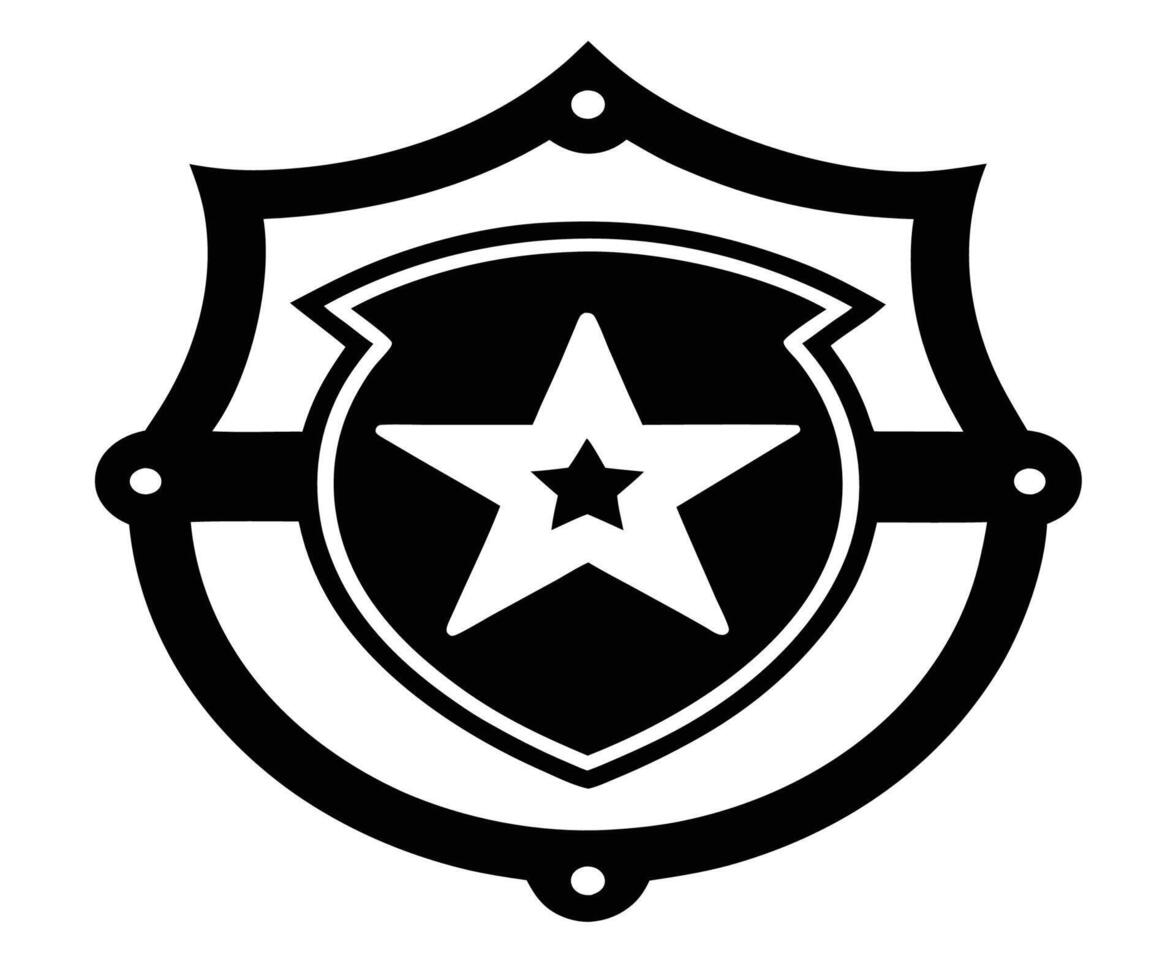 A black and white shield with a star on it vector