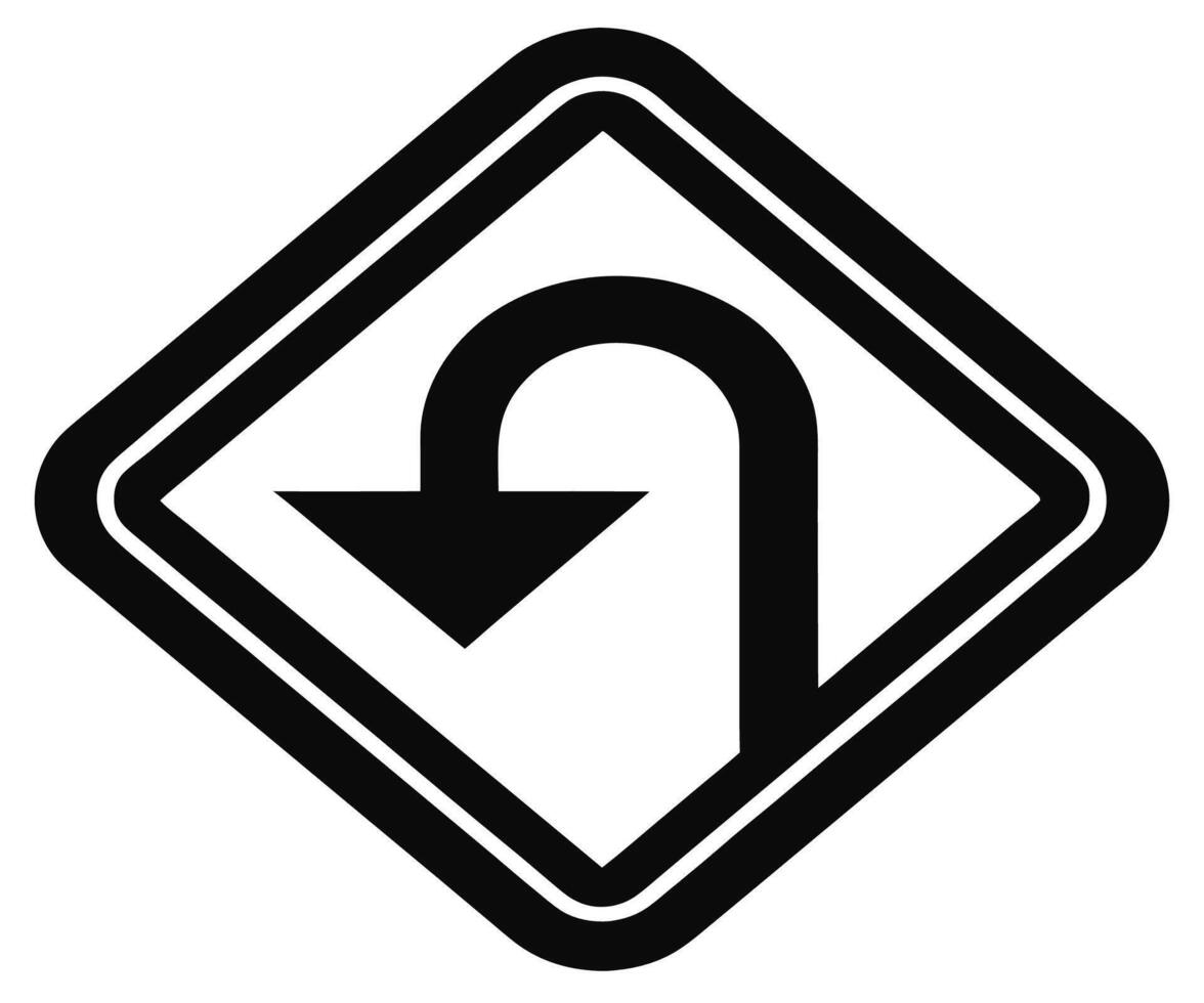 A black and white image of a curved road sign vector