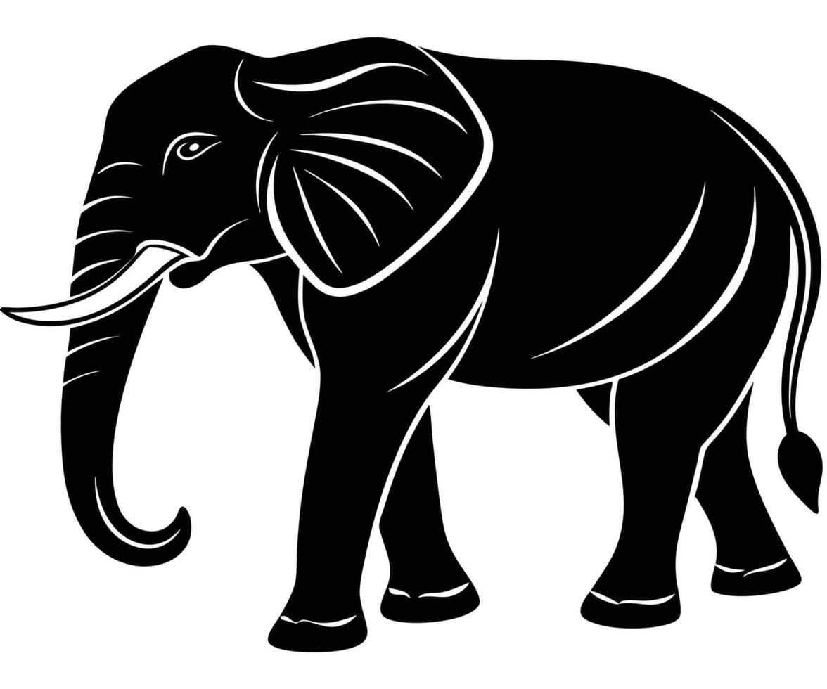 An elephant is standing in a black and white silhouette vector