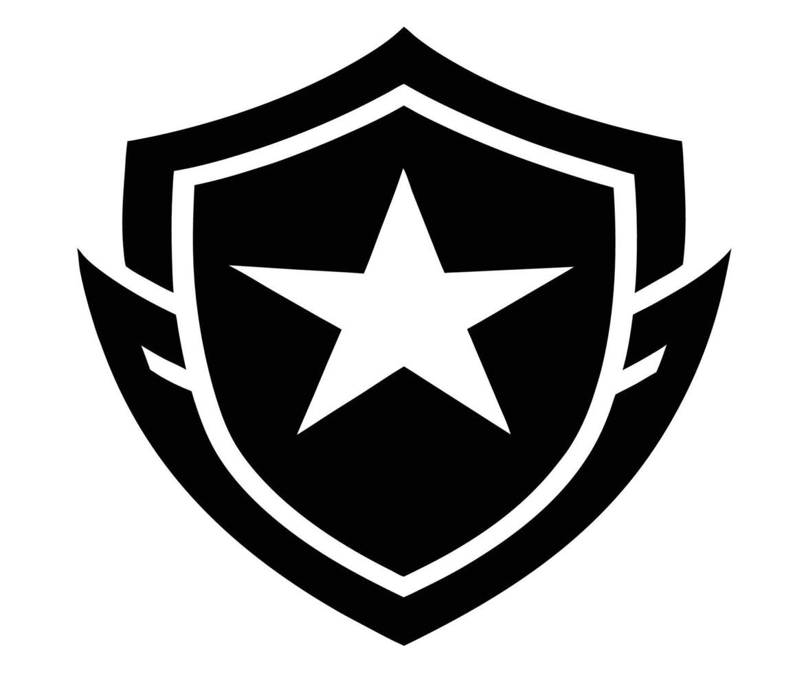 A black and white shield with a star on it vector