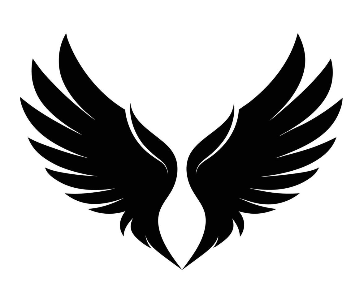 A black and white silhouette of a winged bird vector