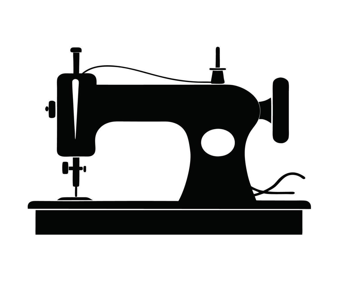 A black and white silhouette of a sewing machine vector