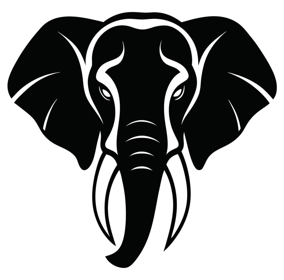 An elephant head is shown in black and white vector