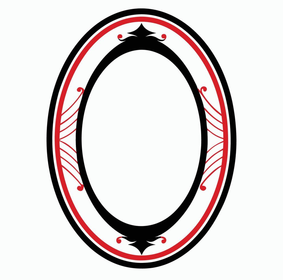 A black and red oval with a decorative border vector