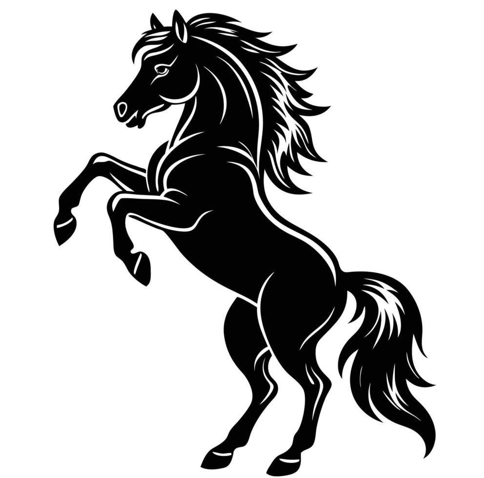 Black horse rearing on its hind legs vector
