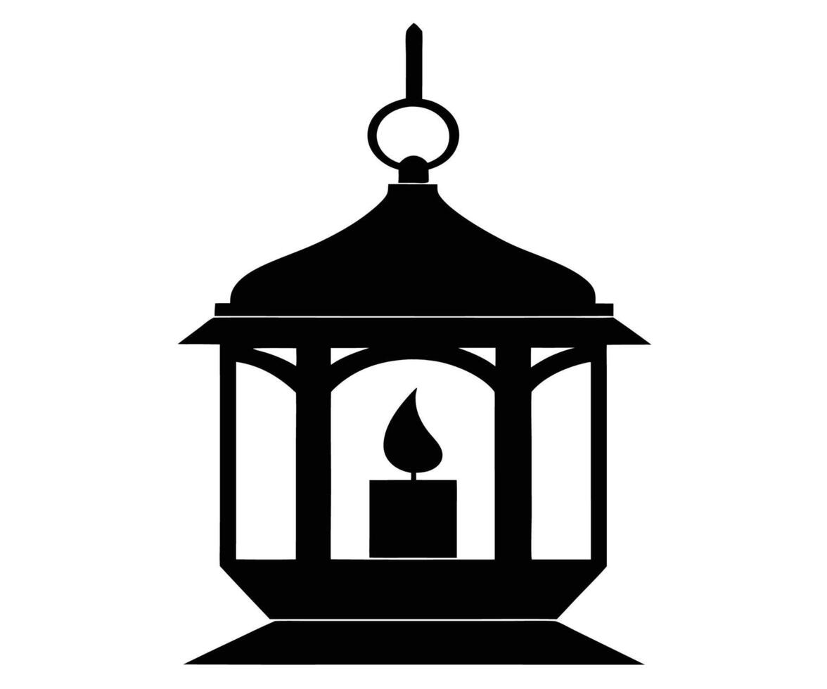 A black and white silhouette of a lantern with a candle vector
