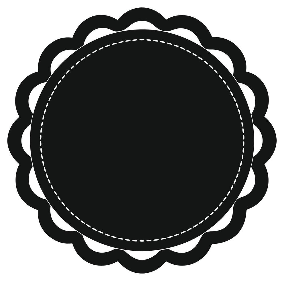 A black and white round label with a scalloped border vector