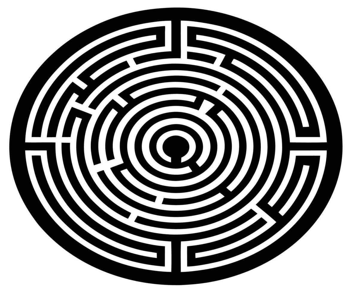 A black and white maze with a circular path vector