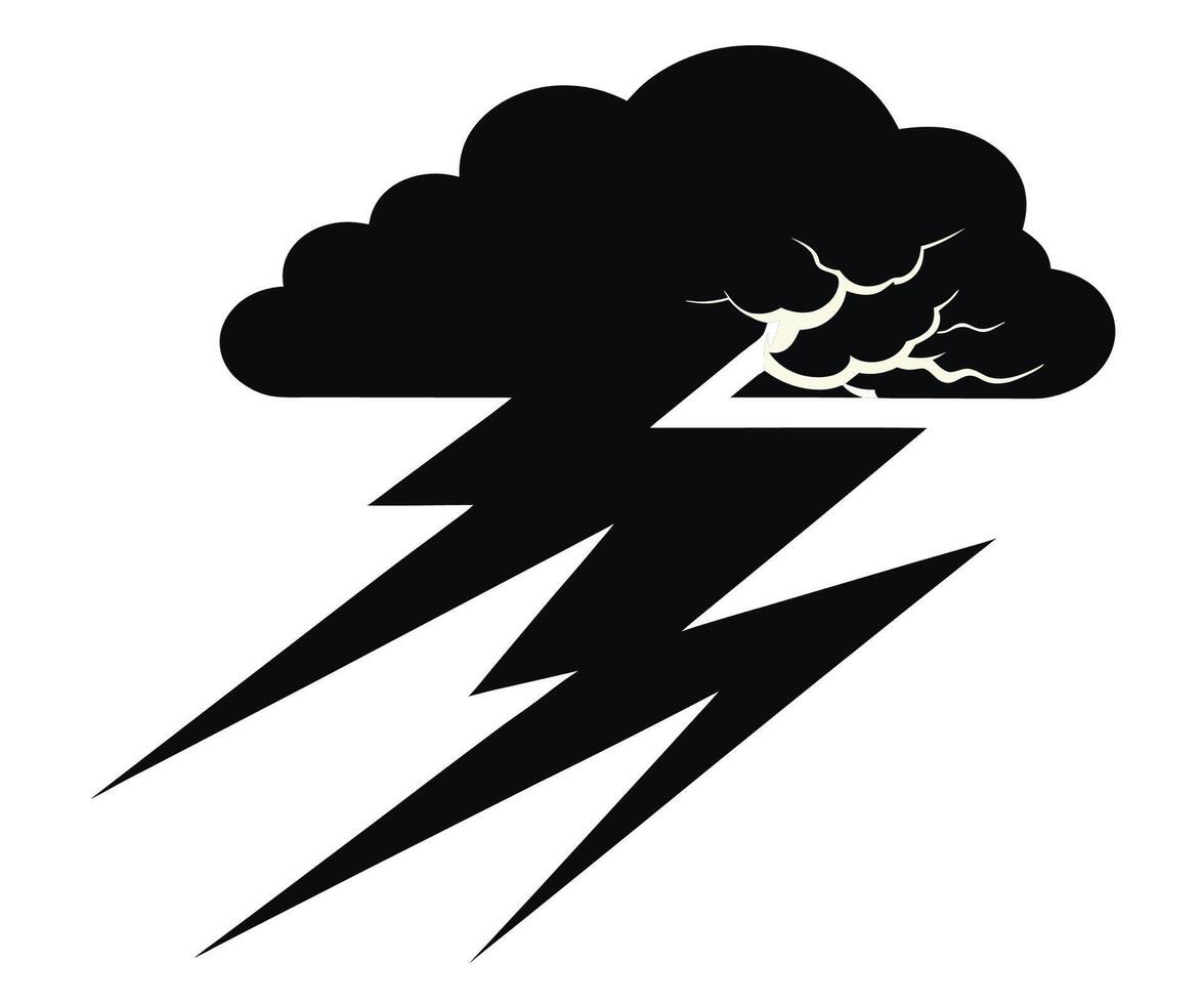 A black and white illustration of a lightning bolt with a cloud vector