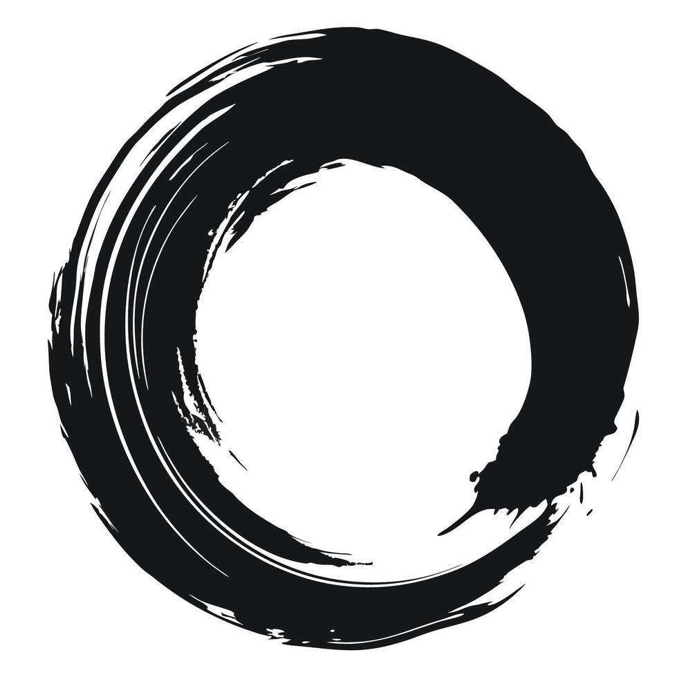 A black and white image of a circle with a brush stroke vector