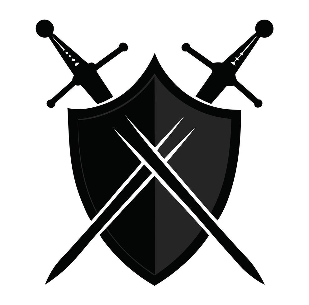 Two crossed swords and shield with crossed swords on top vector