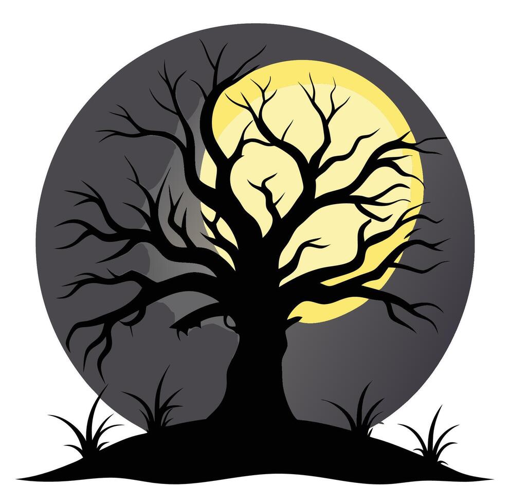 A silhouette of a tree with no leaves and a full moon vector