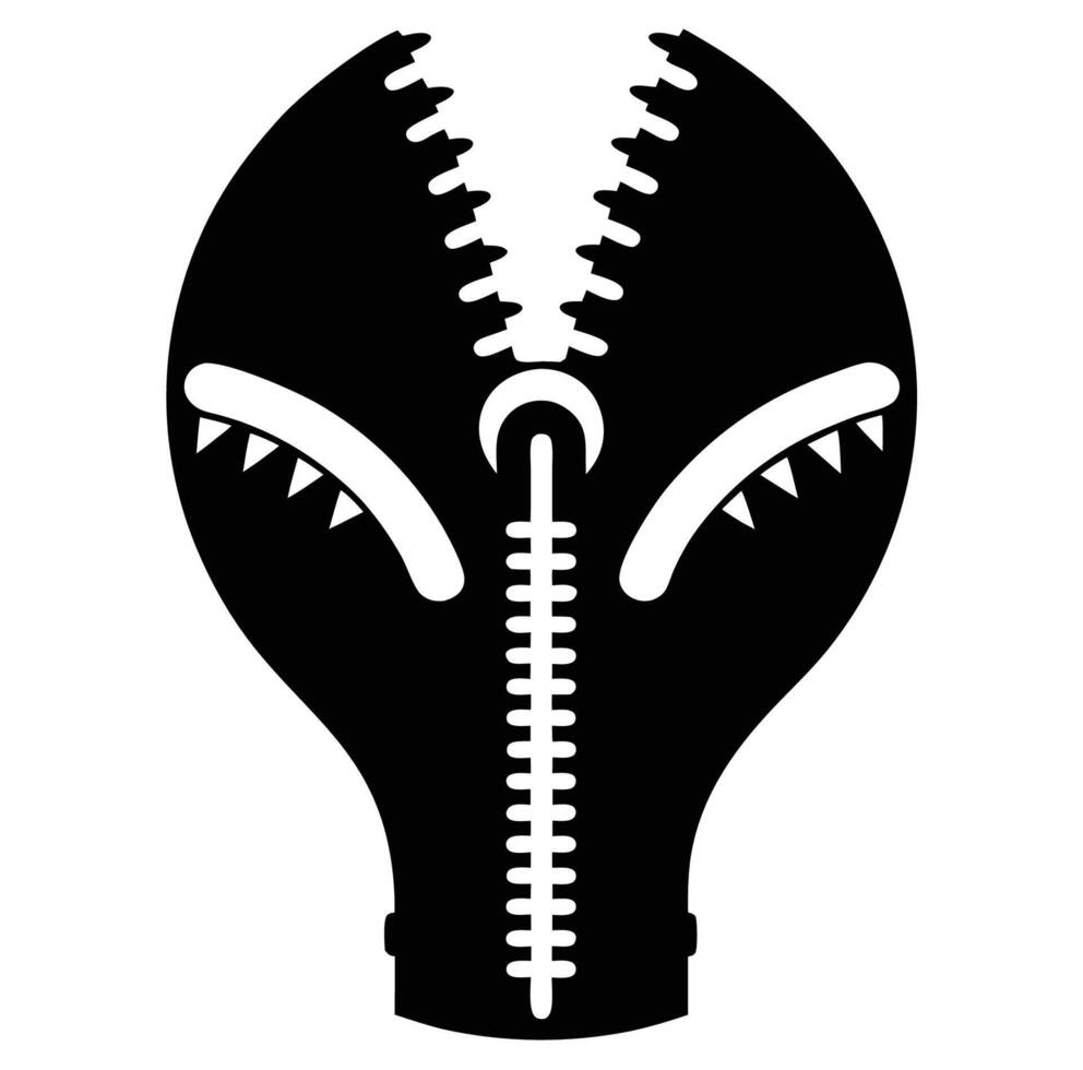 A black and white image of a zipper with a mouth vector