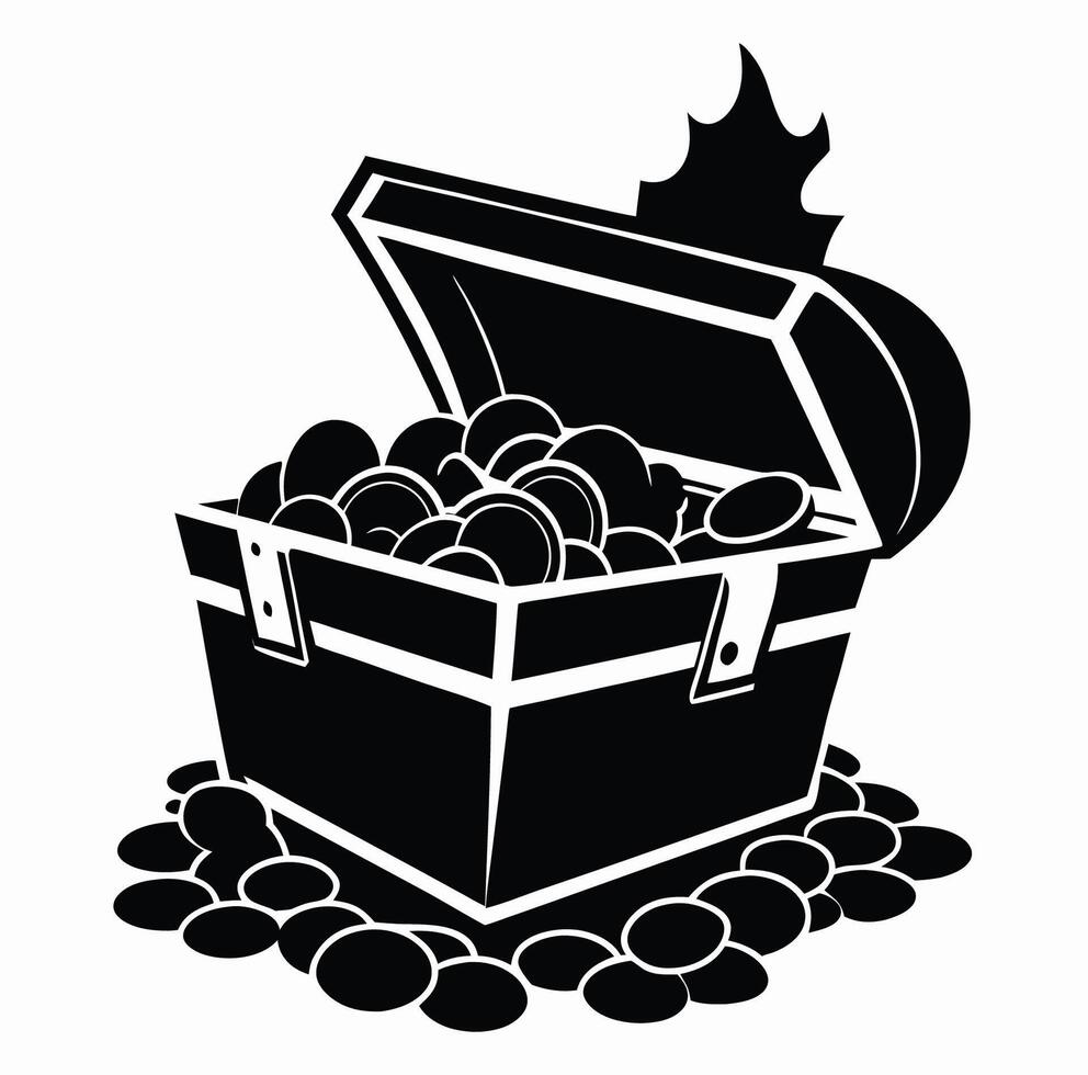 A black and white image of a chest filled with coins vector