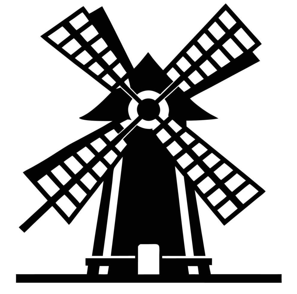 A black and white windmill silhouette on a white background vector
