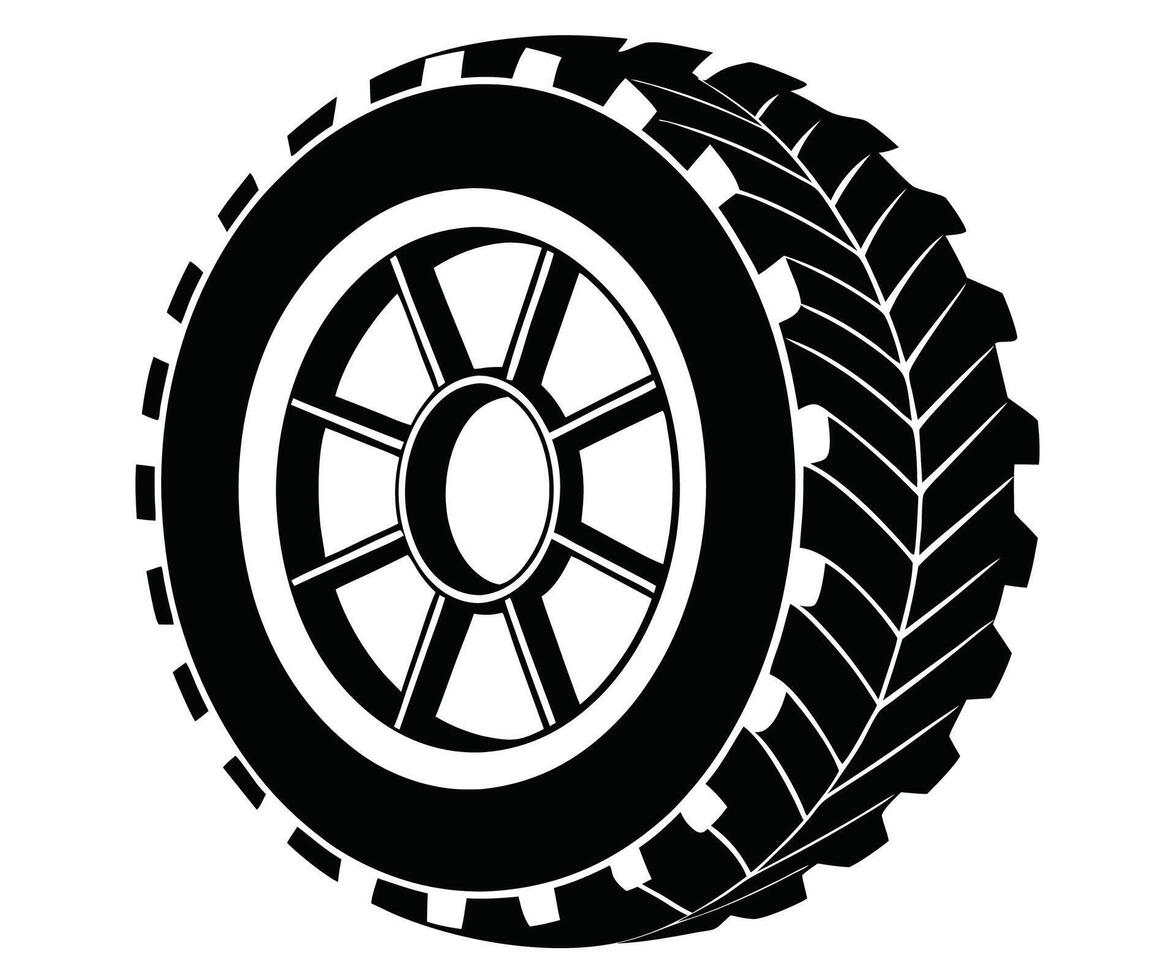 A black and white illustration of a tire vector