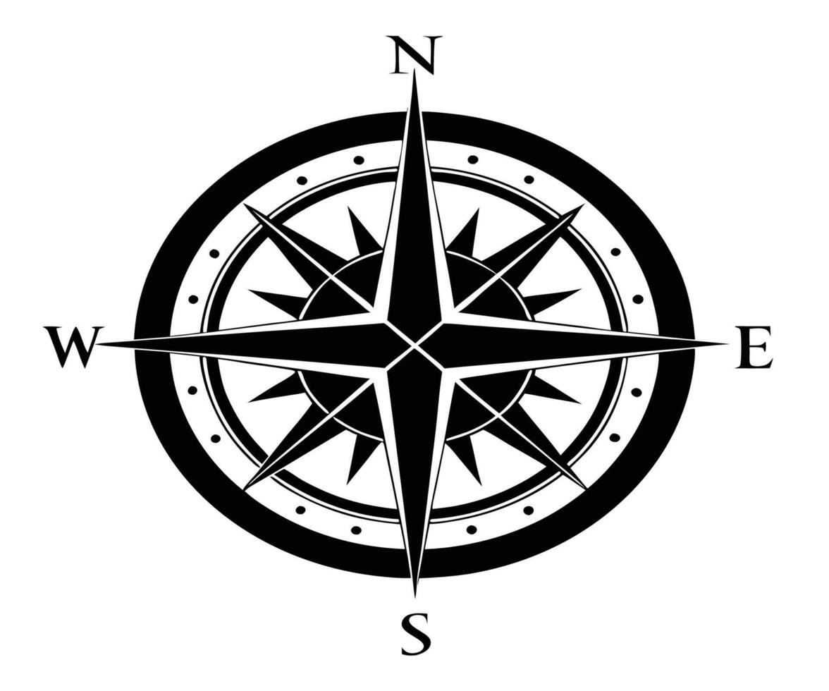 A black and white compass rose on a white background vector