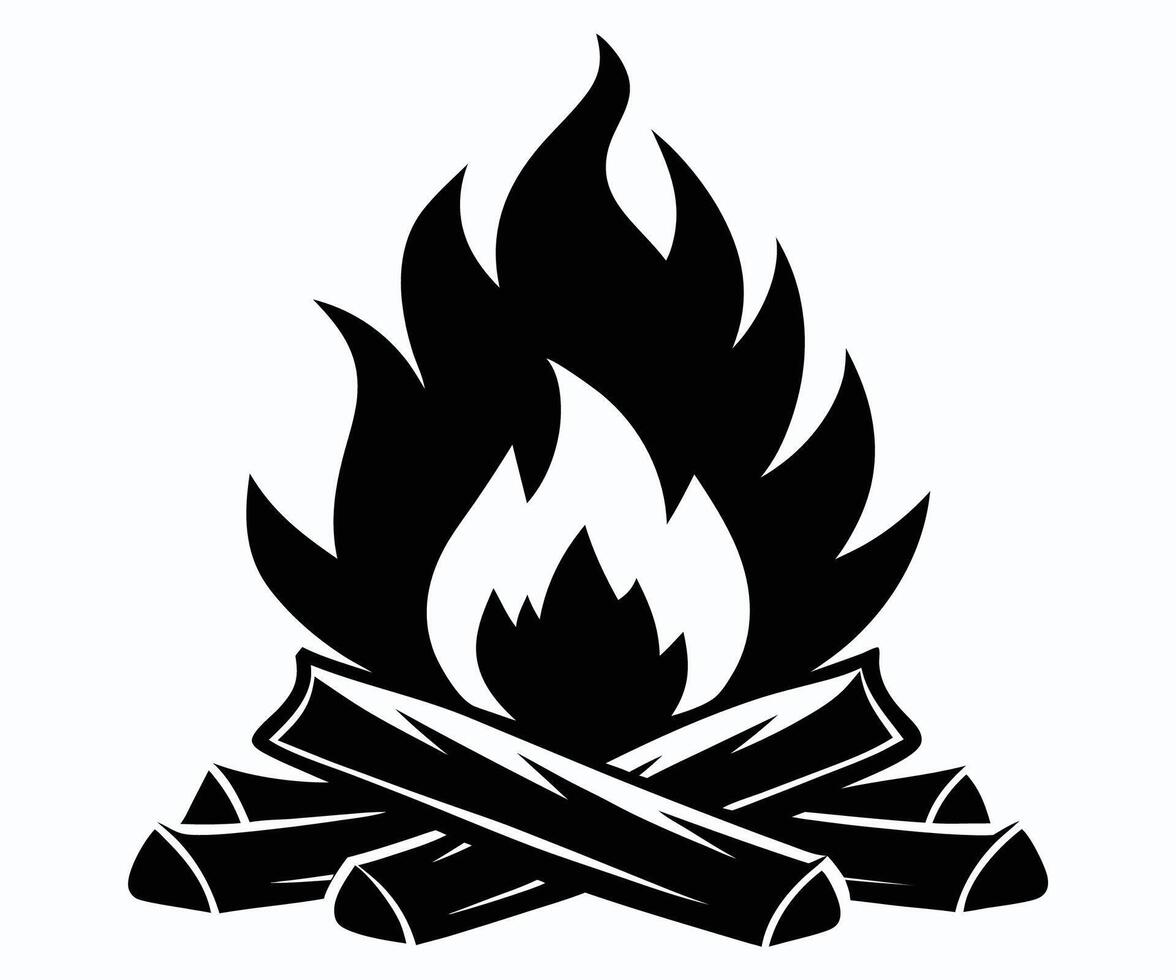 A black and white silhouette of a campfire vector