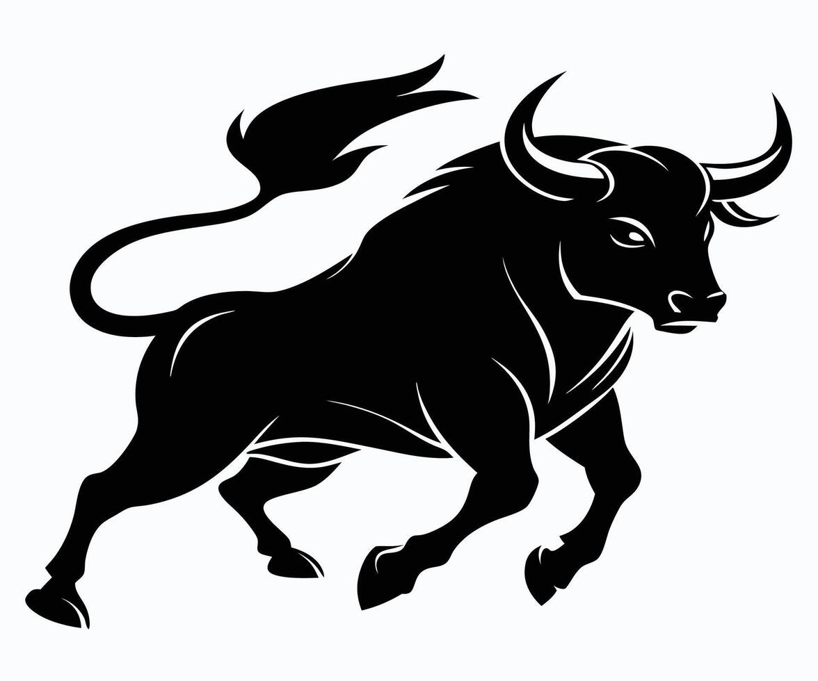 A black and white illustration of a bull vector