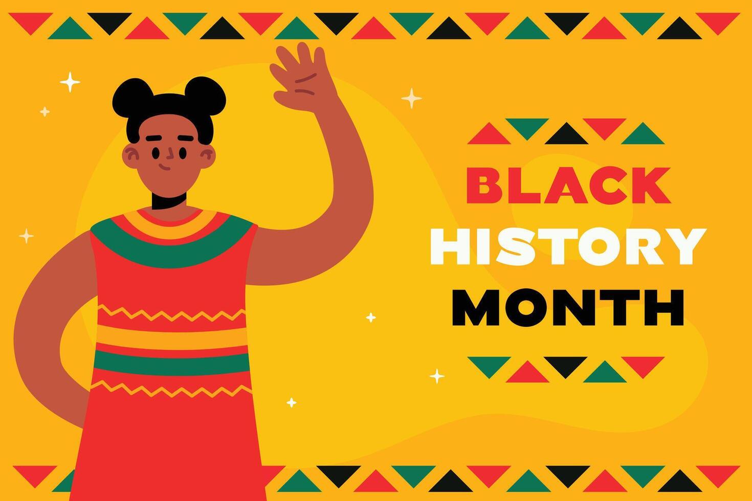 Black history month banner with african american woman and ornament on yellow background. Flat illustration design graphic. Template for background, banner, card, poster vector