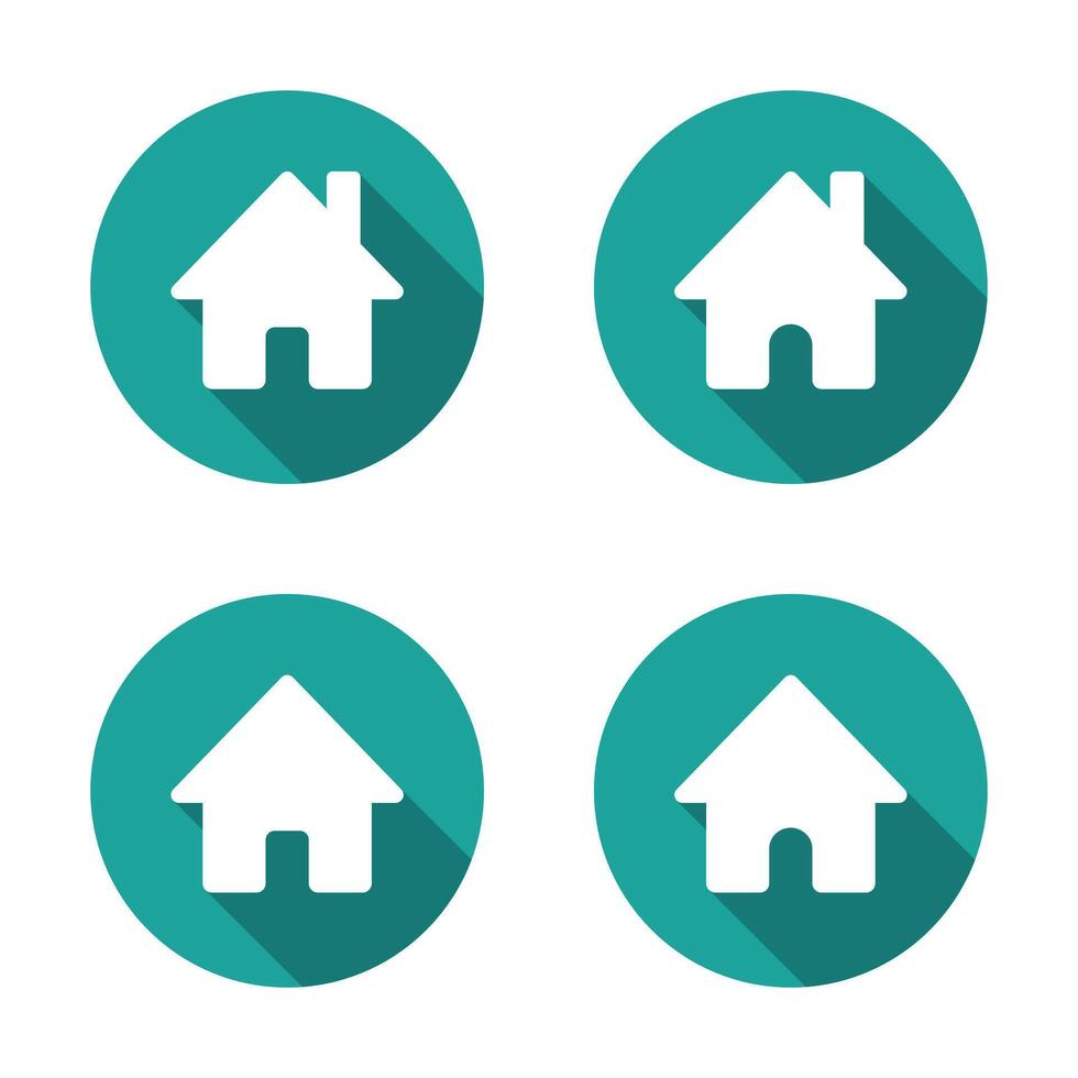 Homepage, house icon set with long shadow. Home page sign symbol vector