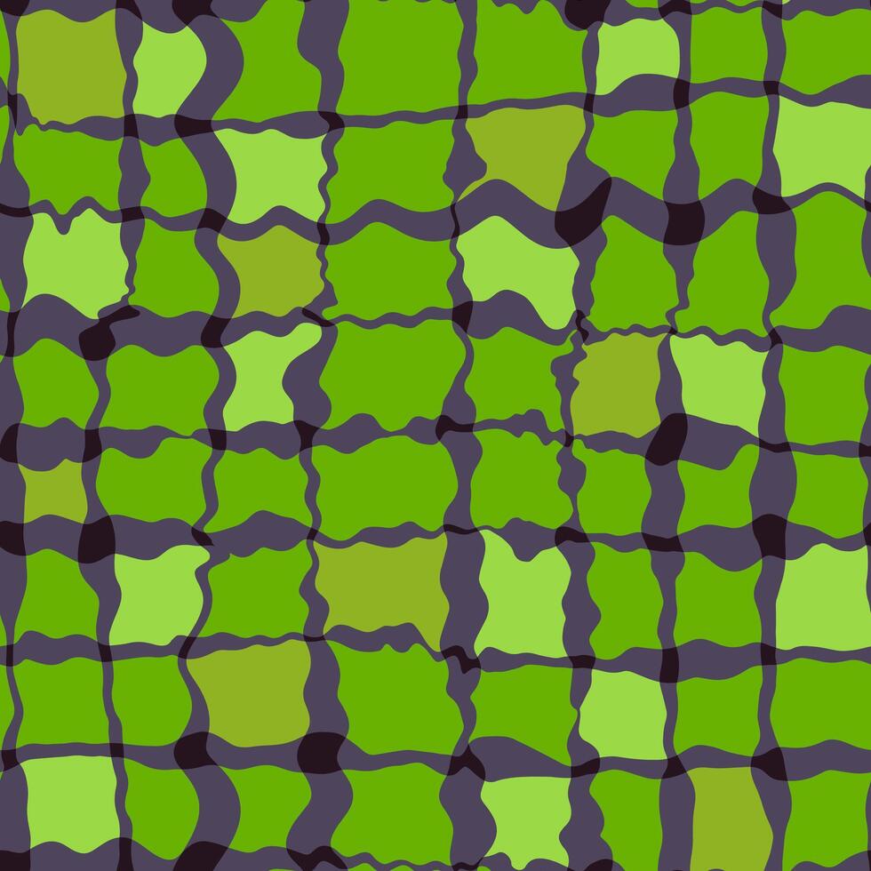Seamless Rippled Check Pattern in Vibrant Green and Dark Purple Tones vector