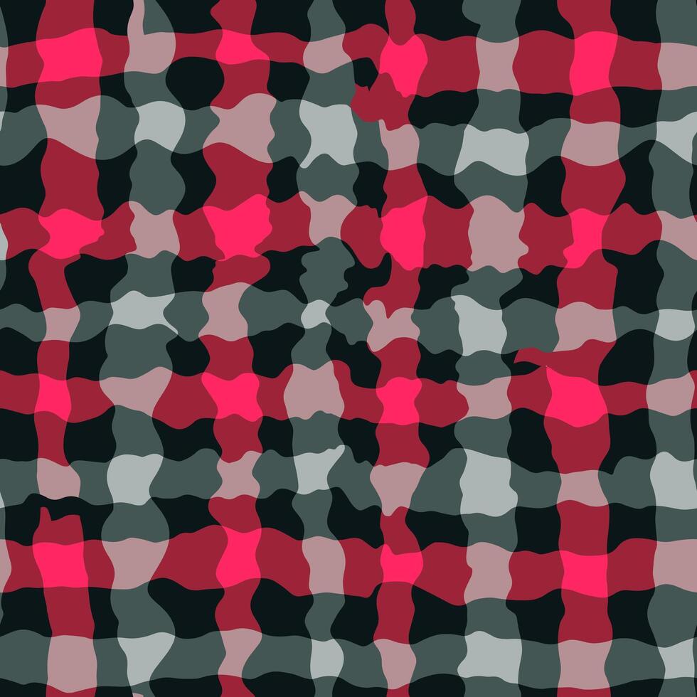 Seamless Buffalo Plaid Pattern with Water Ripple Effect in Red, White, Black vector