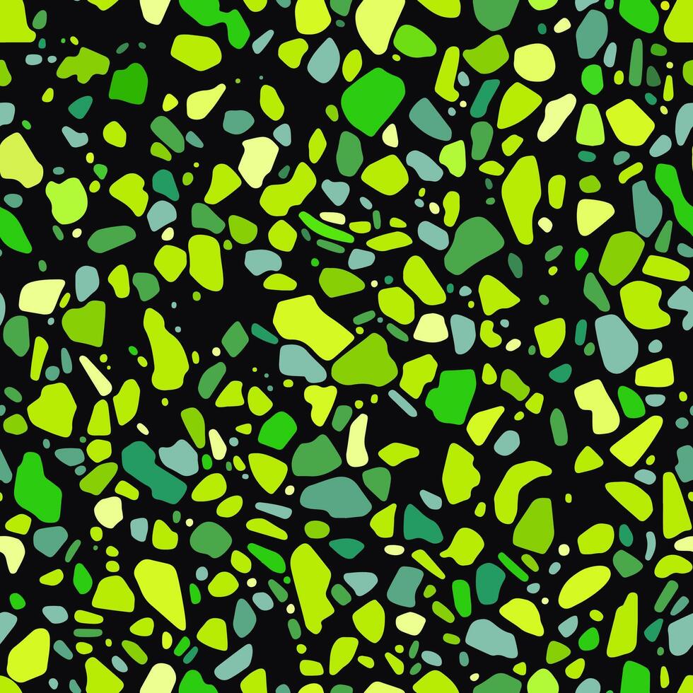 Neon Terrazzo Pattern on Black with Vibrant Lime and Green Tones vector