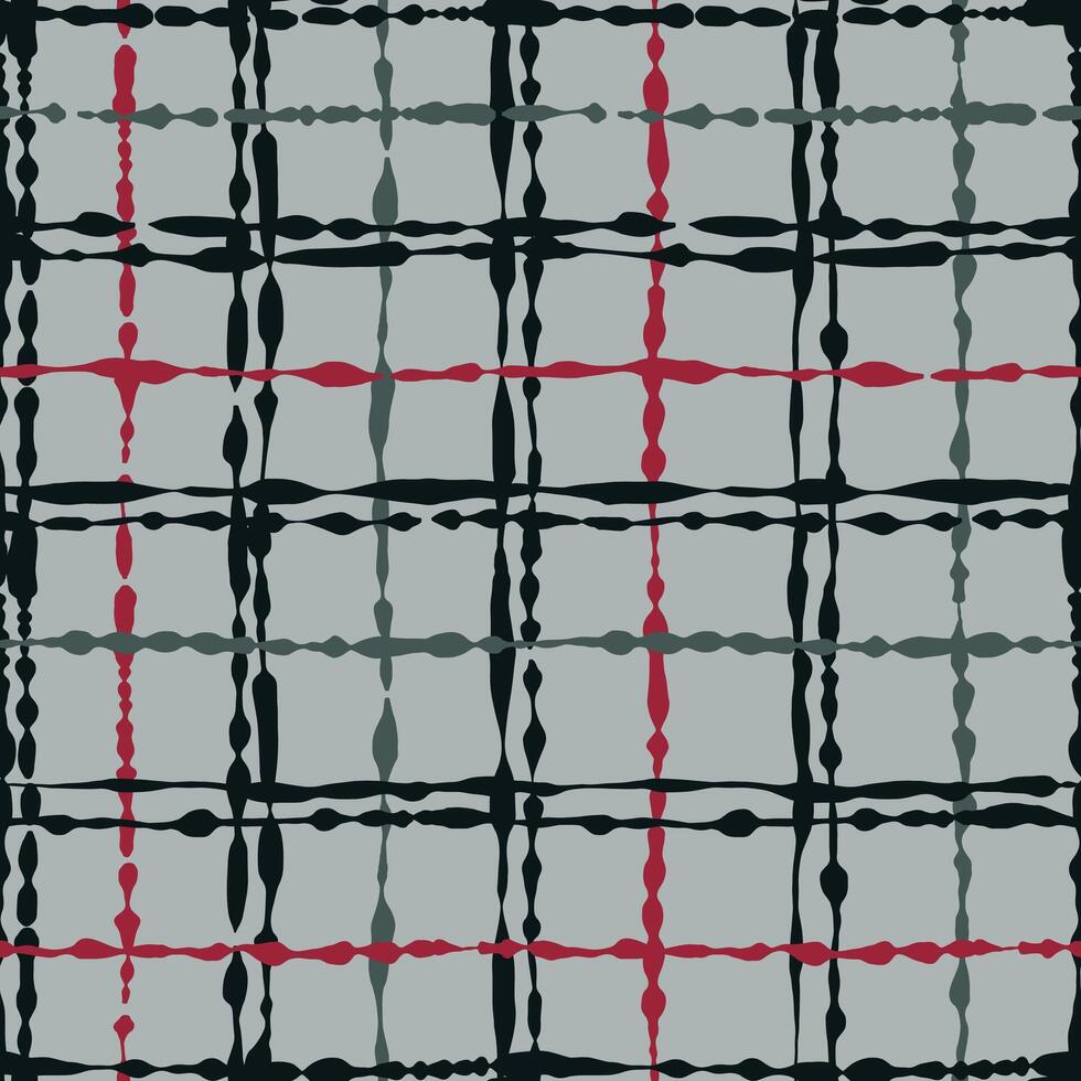 Seamless Tattersole-Inspired Grid Pattern with Uneven Line Thickness in Black, Green and Dark Red on Light Green vector