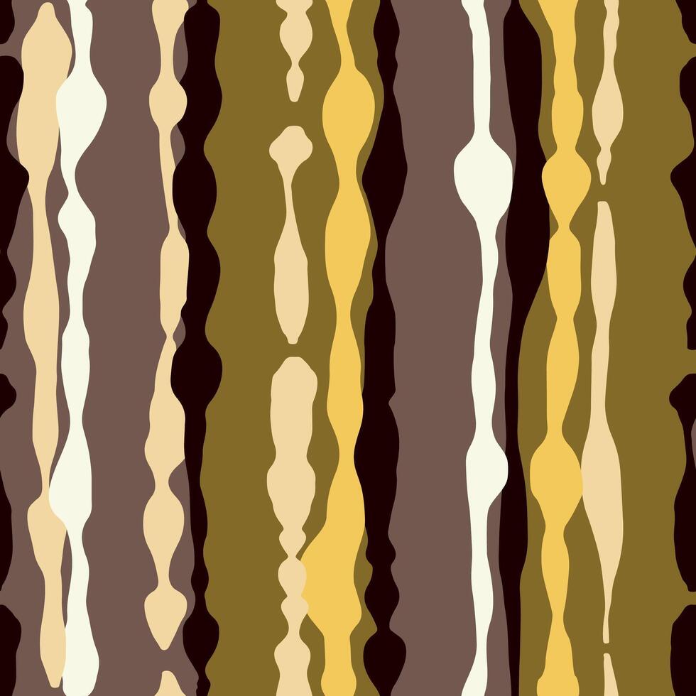 Seamless Wavy Vertical Stripe Pattern in Yellow, White, Dark Brown, Beige and Khaki vector