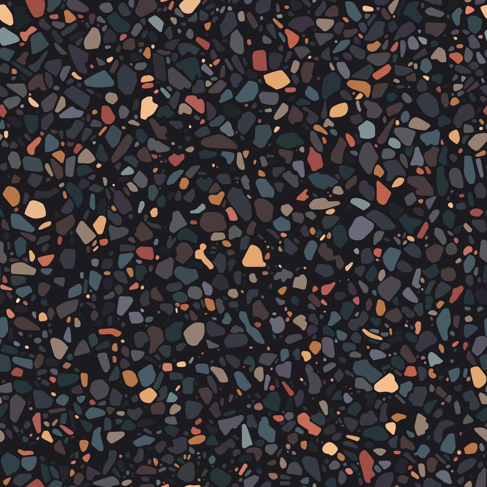 Warm Terrazzo Floor Pattern with Multicolor Stone Chips on Black vector