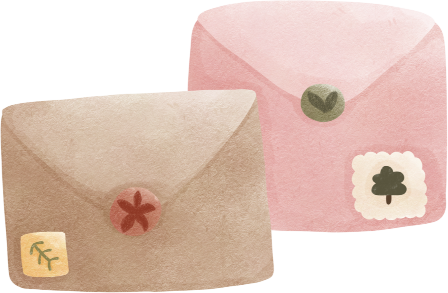 an envelope with a leaf and a stamp on it png