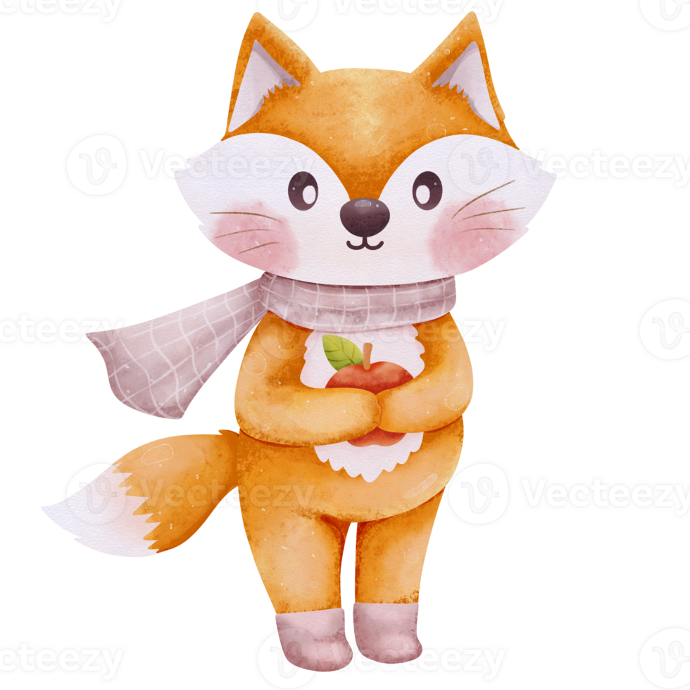 A cartoon fox holding an apple png